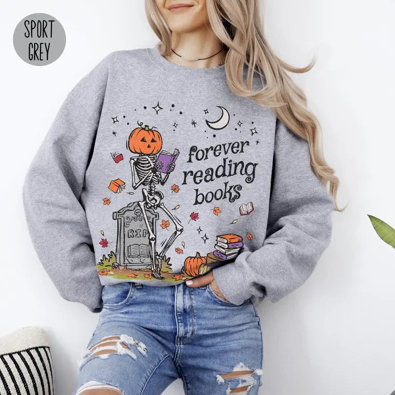 Skeleton Forever Reading Books Skeleton Pumpkin Halloween Shirt Skeleton Fall Pumpkin Halloween Book Lovers T-Shirts, Hoodie, Sweatshirt - T-Shirt, Sweatshirt, Hoodie