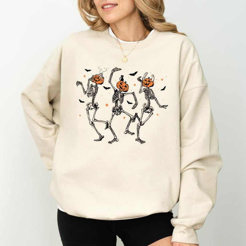 Skeleton Halloween Pumpkin Halloween Spooky Season Funny Skeleton Dancing Halloween Spooky Halloween Party Top Womenswear Soft Fabric T-Shirts, Hoodie, Sweatshirt - T-Shirt, Sweatshirt, Hoodie
