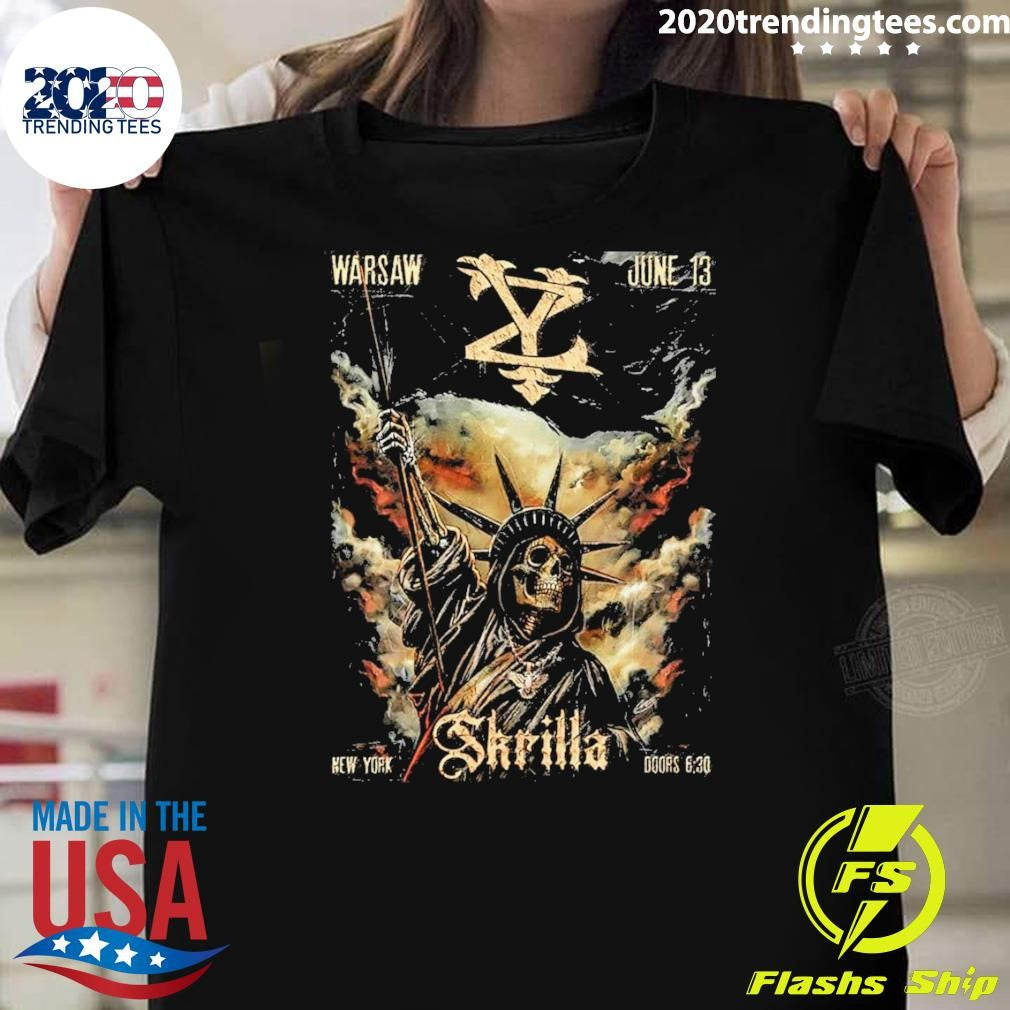 Skrilla Warsaw New York On June 13 2026 Skeleton Statue of Liberty Art Shirt Unisex T-shirt, Sweatshirt, Hoodie, Long Sleeve Tee - T-Shirt, Sweatshirt, Hoodie