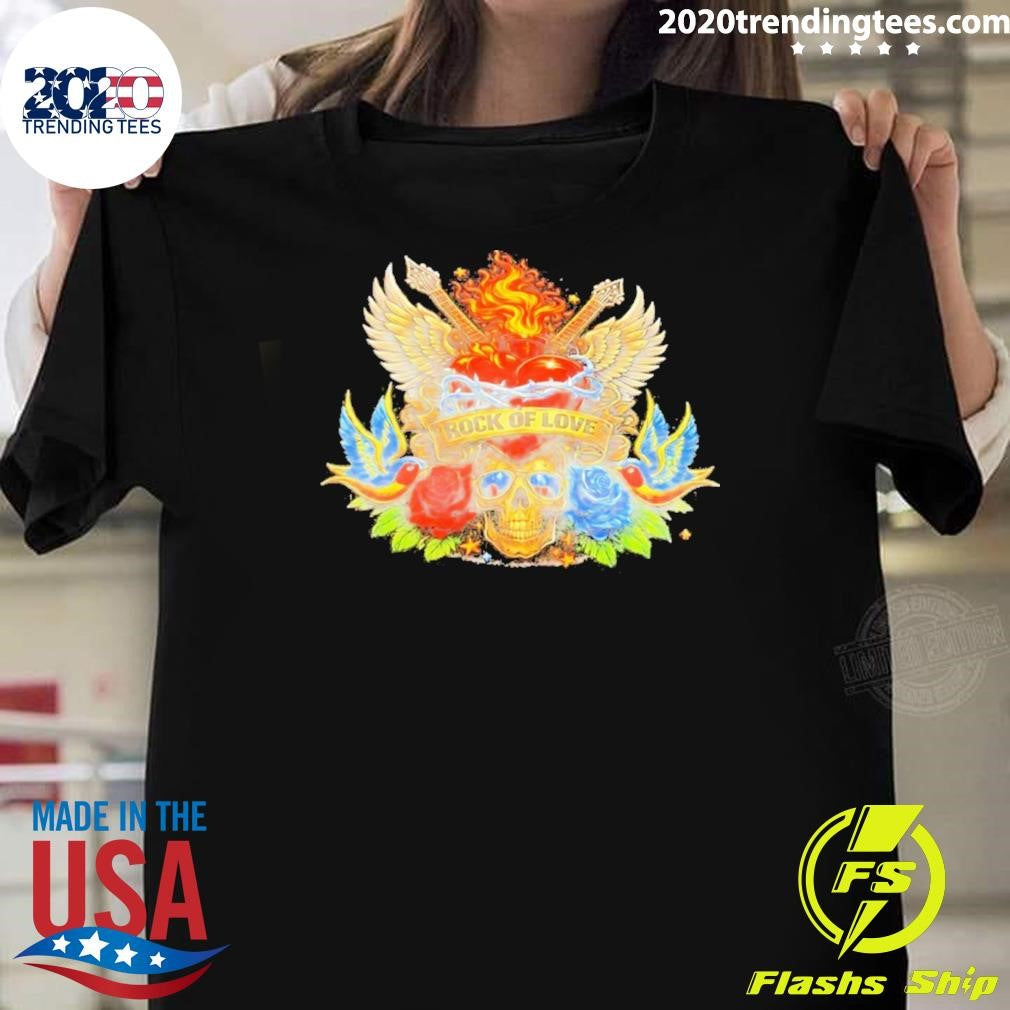 Skull Wings Roses Guitar Rock Of Love Shirt Unisex T-shirt, Sweatshirt, Hoodie, Long Sleeve Tee - T-Shirt, Sweatshirt, Hoodie