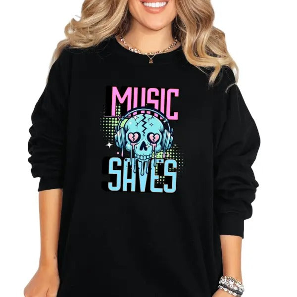 'Music Saves Me' Vintage Grunge W Skulls Retro 90'S & 80s Nostalgia Tops T-Shirts, Hoodie, Sweatshirt - T-Shirt, Sweatshirt, Hoodie