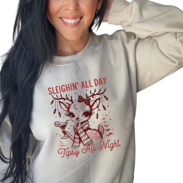 "Sleighing All Day Tipsy All Night Reindeer Fun Festive & Cozy Fit Party " T-Shirts, Hoodie, Sweatshirt - T-Shirt, Sweatshirt, Hoodie