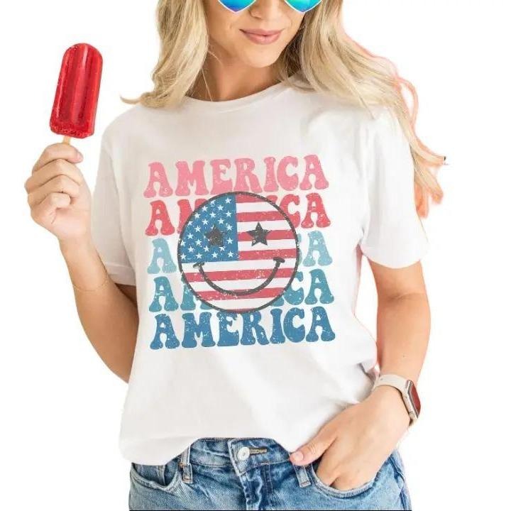 Smiley Face Shirt 4th July Shirt Retro Smile Face Vintage Cute Summer Fourth Plus Size USA Happy Face T-Shirts, Hoodie, Sweatshirt - T-Shirt, Sweatshirt, Hoodie
