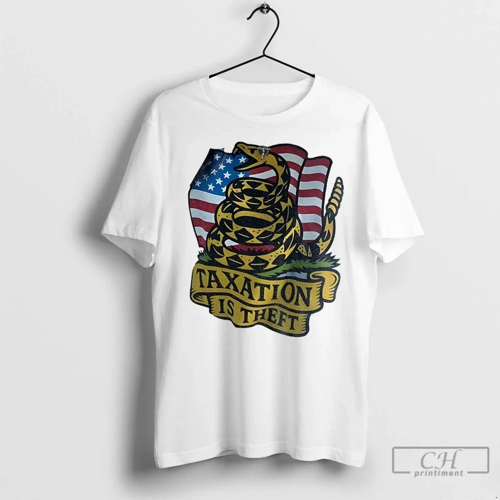 Snake Dont Tread On Me Taxation Is Theft American Flag T Shirts Unisex T-shirt, Sweatshirt, Hoodie, Long Sleeve Tee - T-Shirt, Sweatshirt, Hoodie