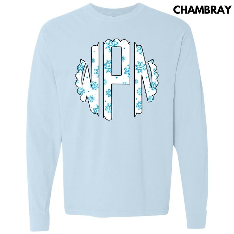 Snowflake Monogram Long Sleeve Comfort Colors 'NLB' T-Shirts, Hoodie, Sweatshirt - T-Shirt, Sweatshirt, Hoodie