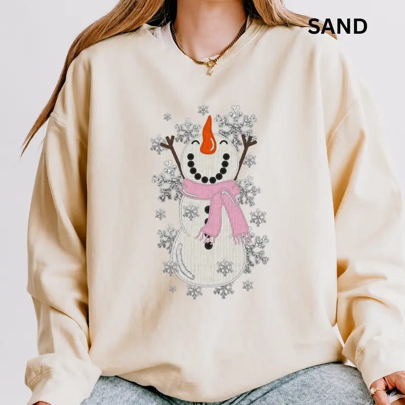 Snowman Sparkling Winter Long Sleeve Casual Cotton Polyester Comfort Womenswear T-Shirts, Hoodie, Sweatshirt - T-Shirt, Sweatshirt, Hoodie