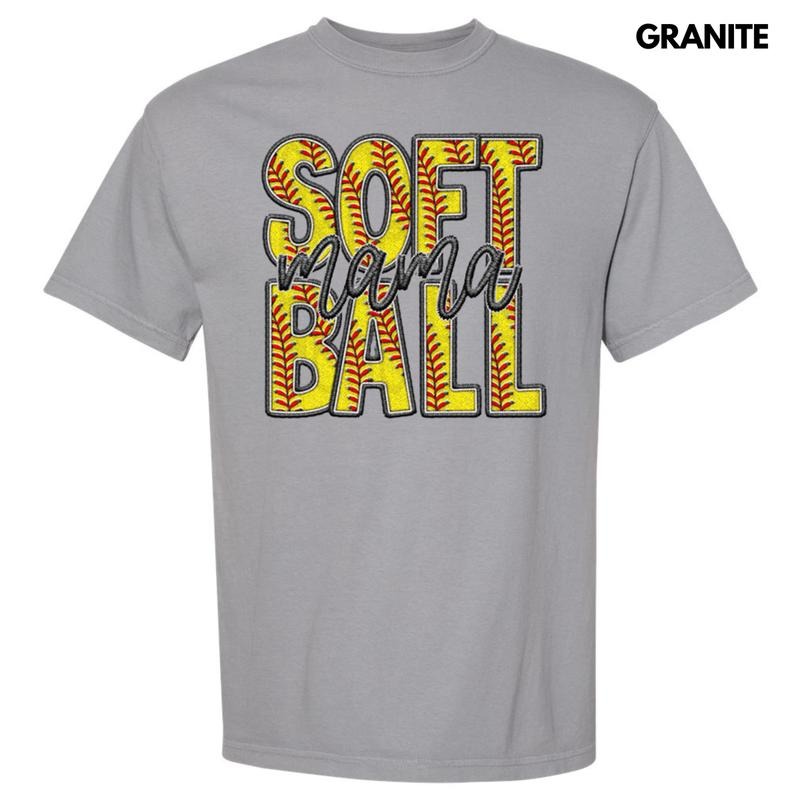 Softball Mama Faux Embroidery Comfort Colors T-Shirts, Hoodie, Sweatshirt - T-Shirt, Sweatshirt, Hoodie