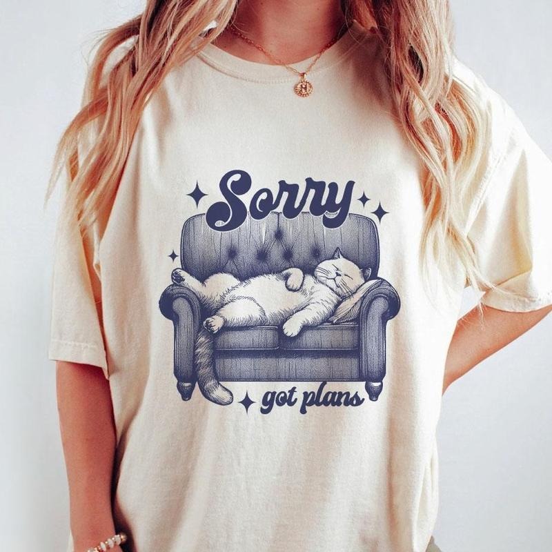 Sorry Got Plans Retro Funny Shirt Vintage Funny Shirts Vintage Kitten Nostalgia Cat Funny Shirt Retro Shirt Cat Lover Shirt Cat Lover Tops Cute Kitten Funny Cat Shirt T-Shirts, Hoodie, Sweatshirt - T-Shirt, Sweatshirt, Hoodie