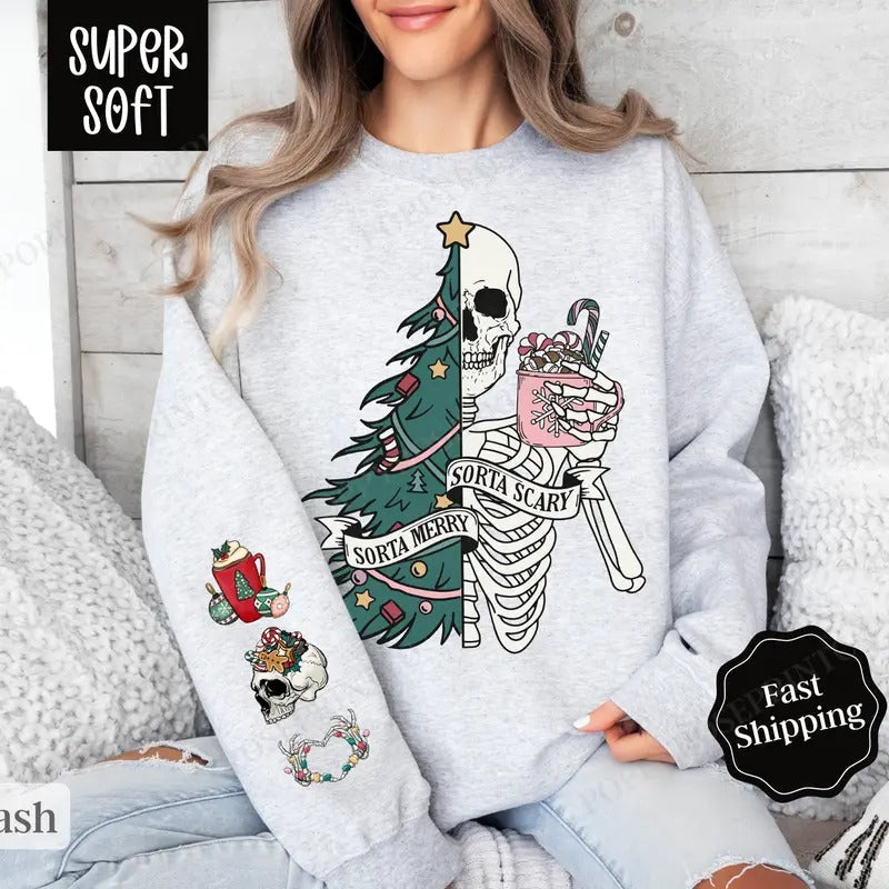Sorta Merry Sorta Scary Skeleton Xmas T-Shirts, Hoodie, Sweatshirt - T-Shirt, Sweatshirt, Hoodie