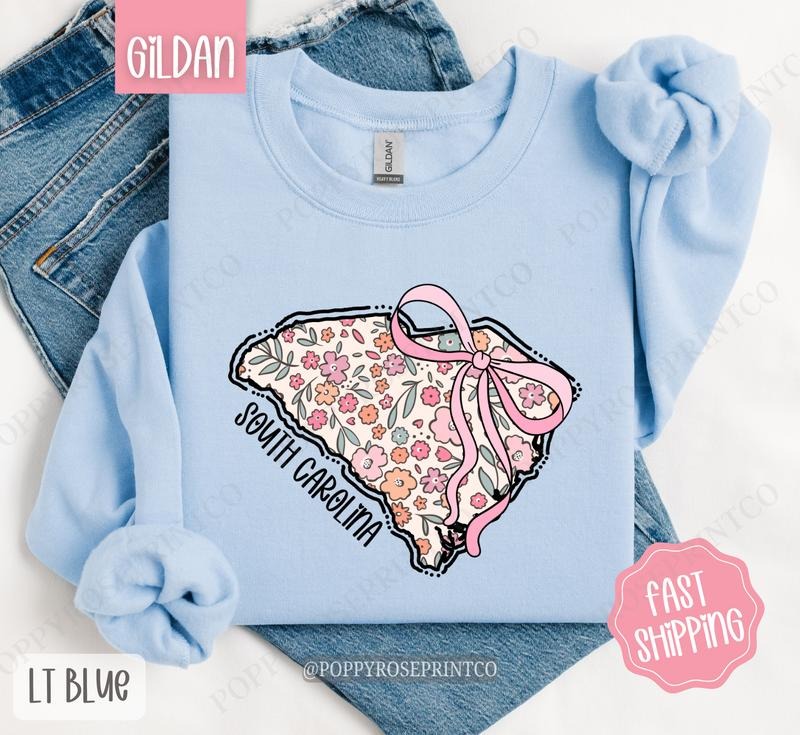South Carolina Floral Bow Gildan Cute State Coquette T-Shirts, Hoodie, Sweatshirt - T-Shirt, Sweatshirt, Hoodie
