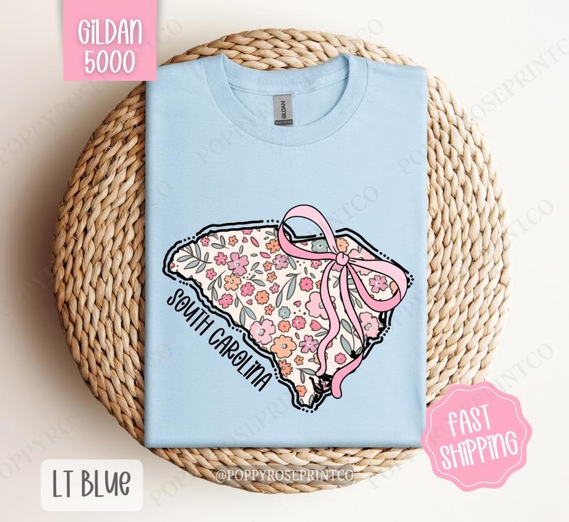 South Carolina Floral Bow Gildan Cute State Coquette Top T-Shirts, Hoodie, Sweatshirt - T-Shirt, Sweatshirt, Hoodie