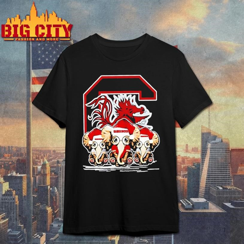 South Carolina Gamecocks X Elephants Santa Hat Merry Christmas Shirt Unisex T-shirt, Sweatshirt, Hoodie, Long Sleeve Tee - T-Shirt, Sweatshirt, Hoodie