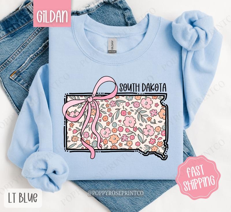 South Dakota Floral Bow Gildan Cute State Coquette T-Shirts, Hoodie, Sweatshirt - T-Shirt, Sweatshirt, Hoodie