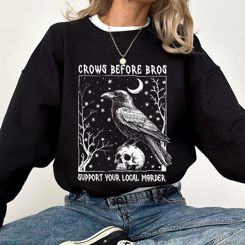 Spooky Crows Before Bros Gothic Raven Support Your Local Mrder Funny Bird Lover Humorous Crow Tops Womenswear T-Shirts, Hoodie, Sweatshirt - T-Shirt, Sweatshirt, Hoodie