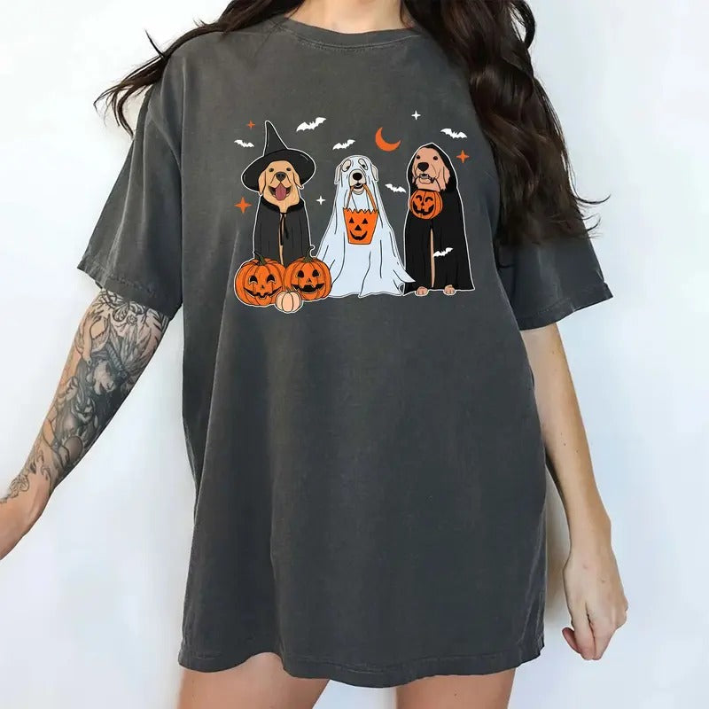 Spooky Ghost Dogs Comfort Colors Halloween Dogs Shirt Halloween Dog Mom Dog Lover Shirt Happy Halloween Ghost Retro Spooky Season Outfits Casual Fall Autumn Womenswear Cotton Fabric Relaxed Fit Chic T-Shirts, Hoodie, Sweatshirt - T-Shirt, Sweatshirt, Hoodie