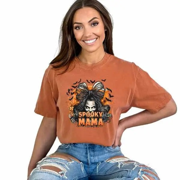 Spooky Mama Short Sleeve Cewneck Fall Everyday Womenswear Casual Autumn Comfort TSkeleton Shirt Halloween Shirt Halloween Skull Shirt Mama Machine Washable T-Shirts, Hoodie, Sweatshirt - T-Shirt, Sweatshirt, Hoodie