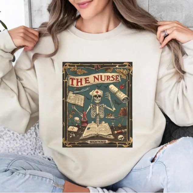 Spooky Nurse Tarot Card Funny Skeleton Nurse Halloween Shirt Nurse Graduate Fall Nurse Shirt Nursing School Graduation Her Shirt Full Size Colors T-Shirts, Hoodie, Sweatshirt - T-Shirt, Sweatshirt, Hoodie