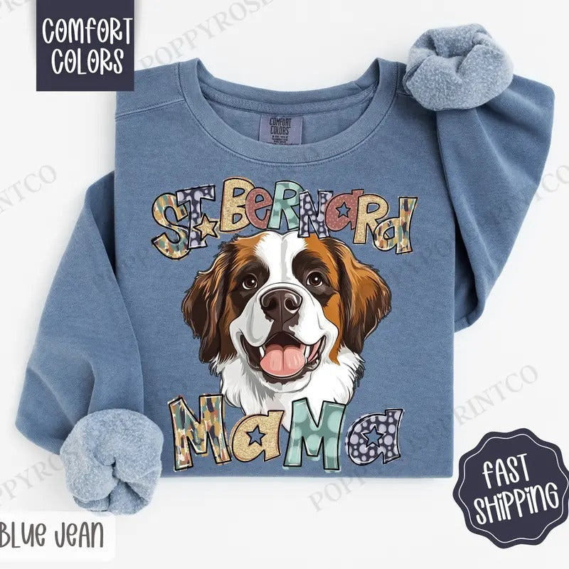St. Bernard Mama Comfort Colors Mama Cute Dog Mom T-Shirts, Hoodie, Sweatshirt - T-Shirt, Sweatshirt, Hoodie