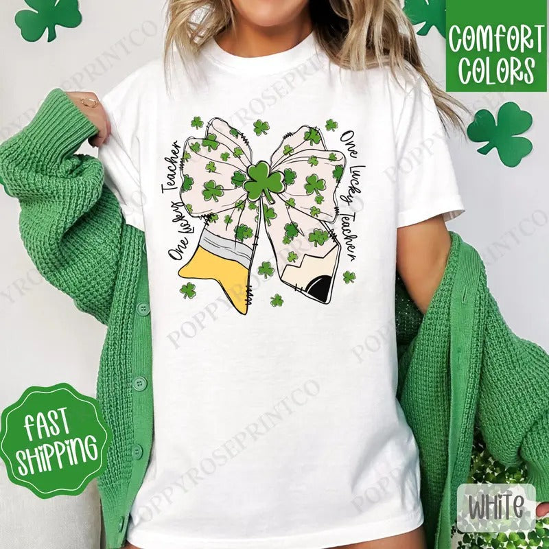 St Patrick Teacher Bow Shirt Comfort Colors St Patrick'S Day Cute T-Shirts, Hoodie, Sweatshirt - T-Shirt, Sweatshirt, Hoodie