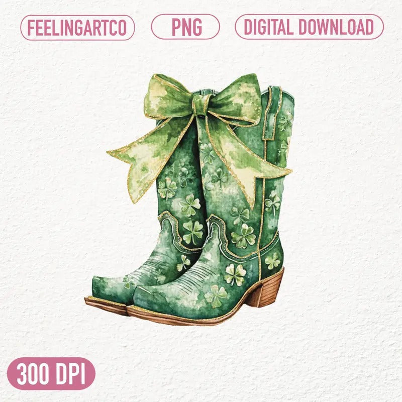 St Patrick'S Day Cowboy Boots Green Shamrock Boots Clipart Irish Bow Lucky Western Boots St Patrick'S T-Shirts, Hoodie, Sweatshirt - T-Shirt, Sweatshirt, Hoodie