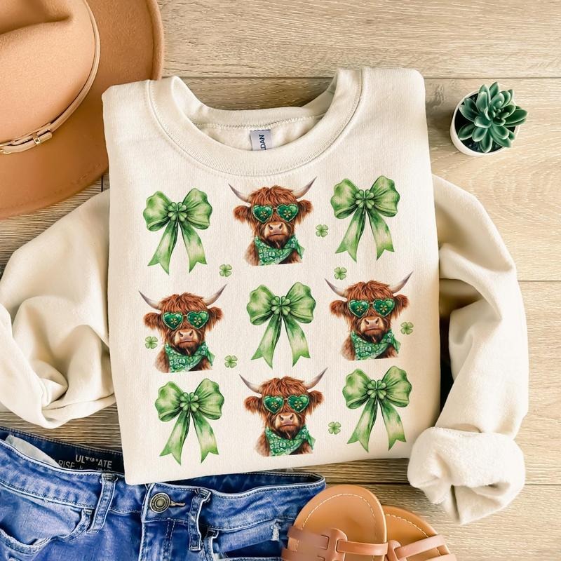 St Patrick'S Day Highland Cow St Patrick'S Day Heart Clover Coquette St Patrick'S Shamrock St Patrick'S Day Irish T-Shirts, Hoodie, Sweatshirt - T-Shirt, Sweatshirt, Hoodie