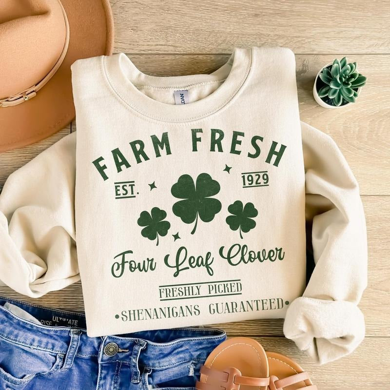 St Patricks Day Farm Fresh Four Leaf Clovers Lucky Shirt Shamrock Irish Clover Four Leaf Clovers T-Shirts, Hoodie, Sweatshirt - T-Shirt, Sweatshirt, Hoodie