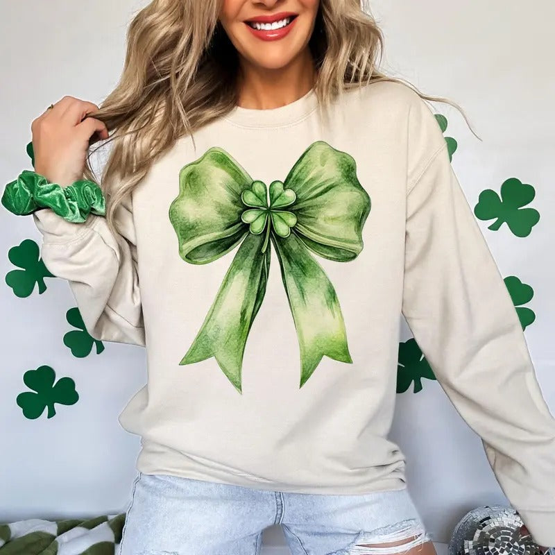 St Patricks Day Green Bow Shamrock St Patrick'S Clipart Lucky Ribbon Coquette St Patrick'S T-Shirts, Hoodie, Sweatshirt - T-Shirt, Sweatshirt, Hoodie