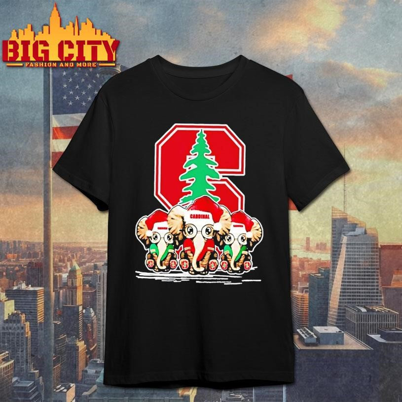 Stanford Cardinal X Elephants Santa Hat Merry Christmas Shirt Unisex T-shirt, Sweatshirt, Hoodie, Long Sleeve Tee - T-Shirt, Sweatshirt, Hoodie