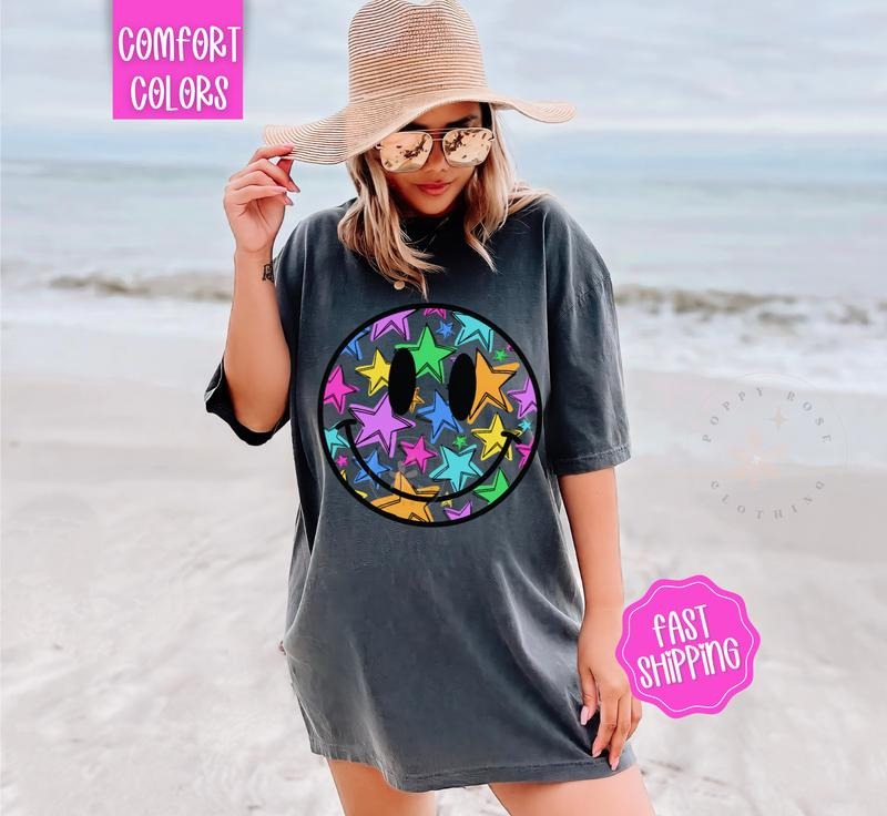 Star Happy Face Shirt Comfort Colors T-Shirts, Hoodie, Sweatshirt - T-Shirt, Sweatshirt, Hoodie