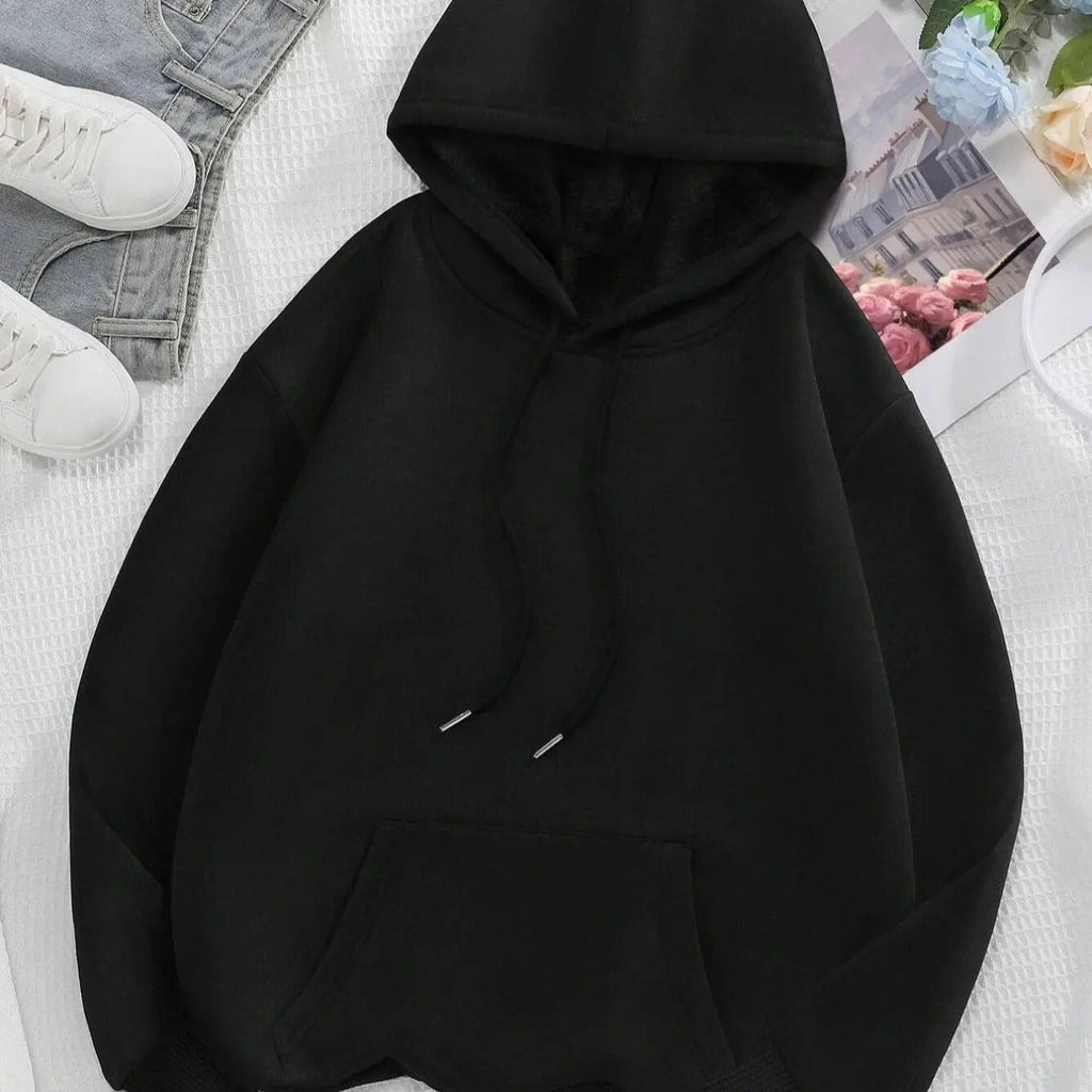 Plain Star Print Drop Shoulder Casual Drawstring Pocket Hooded Daily Outdoor Fall & Winter T-Shirts, Hoodie, Sweatshirt - T-Shirt, Sweatshirt, Hoodie