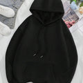 Plain Star Print Drop Shoulder Casual Drawstring Pocket Hooded Daily Outdoor Fall & Winter T-Shirts, Hoodie, Sweatshirt - T-Shirt, Sweatshirt, Hoodie