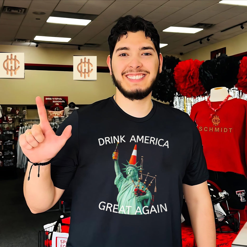 Statue Of Liberty Drink America Great Again shirt Unisex T-shirt, Sweatshirt, Hoodie, Long Sleeve Tee - T-Shirt, Sweatshirt, Hoodie