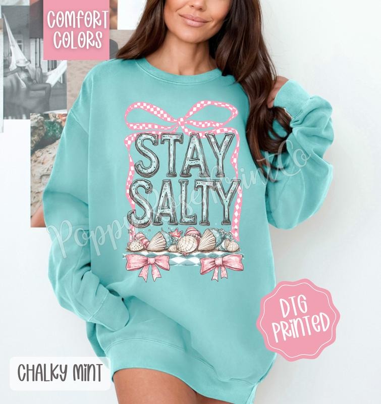 Stay Salty Coquette Comfort Colors Cute Summer Girly Beach T-Shirts, Hoodie, Sweatshirt - T-Shirt, Sweatshirt, Hoodie