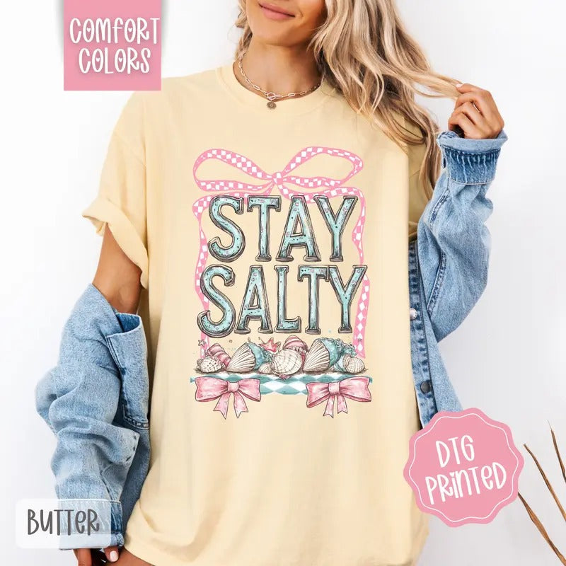 Stay Salty Coquette Comfort Colors Cute Summer Girly Beach Shirt T-Shirts, Hoodie, Sweatshirt - T-Shirt, Sweatshirt, Hoodie