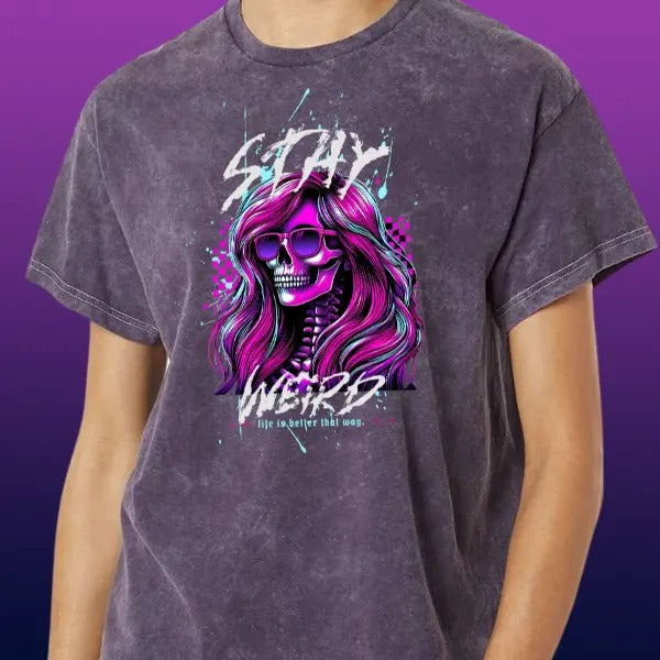 Stay Weird Life Is Better That Way Purple Mineral Wash Punk Alt Grunge Goth Skeleton Streetwear T-Shirts, Hoodie, Sweatshirt - T-Shirt, Sweatshirt, Hoodie