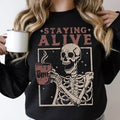 Staying Alive Coffee Funny Skeleton Halloween Vintage Stay Tops T-Shirts, Hoodie, Sweatshirt - T-Shirt, Sweatshirt, Hoodie