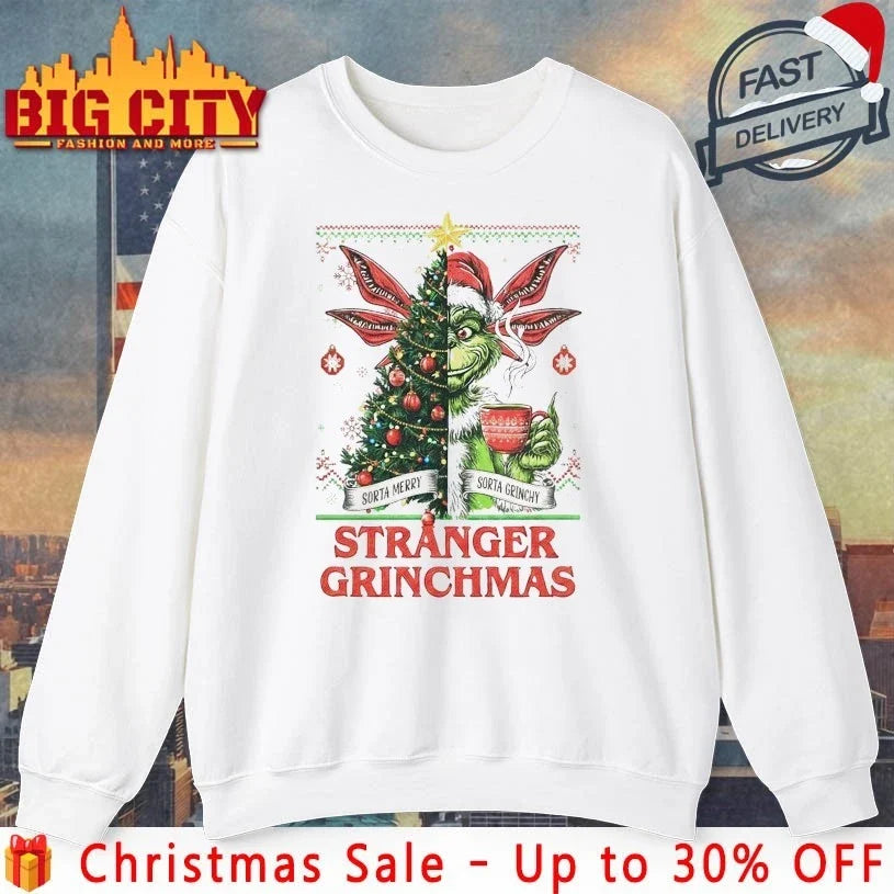 Stranger Grinchmas Sorta Merry Sorta Grinchy shirt Unisex T-shirt, Sweatshirt, Hoodie, Long Sleeve Tee - T-Shirt, Sweatshirt, Hoodie