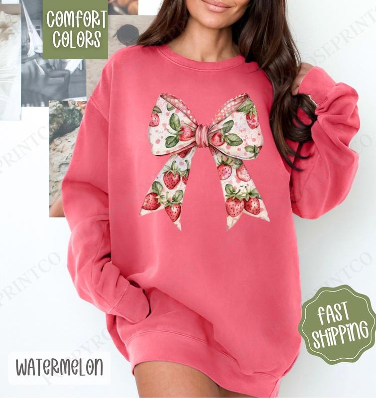 Strawberry Bow Comfort Colors Cute Fruit Girly T-Shirts, Hoodie, Sweatshirt - T-Shirt, Sweatshirt, Hoodie