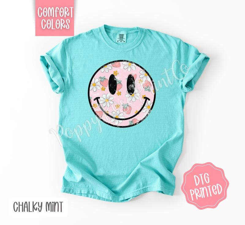 Strawberry Smiley Comfort Colors Shirt Cute Floral Happy Face Summer Her T-Shirts, Hoodie, Sweatshirt - T-Shirt, Sweatshirt, Hoodie