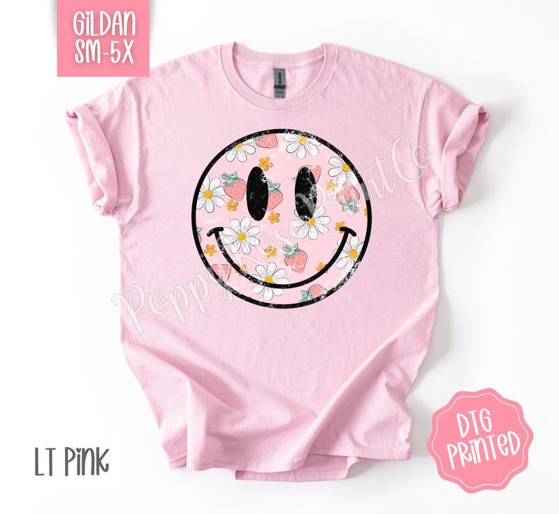 Strawberry Smiley Gildan Shirt Cute Floral Happy Face Summer Her T-Shirts, Hoodie, Sweatshirt - T-Shirt, Sweatshirt, Hoodie
