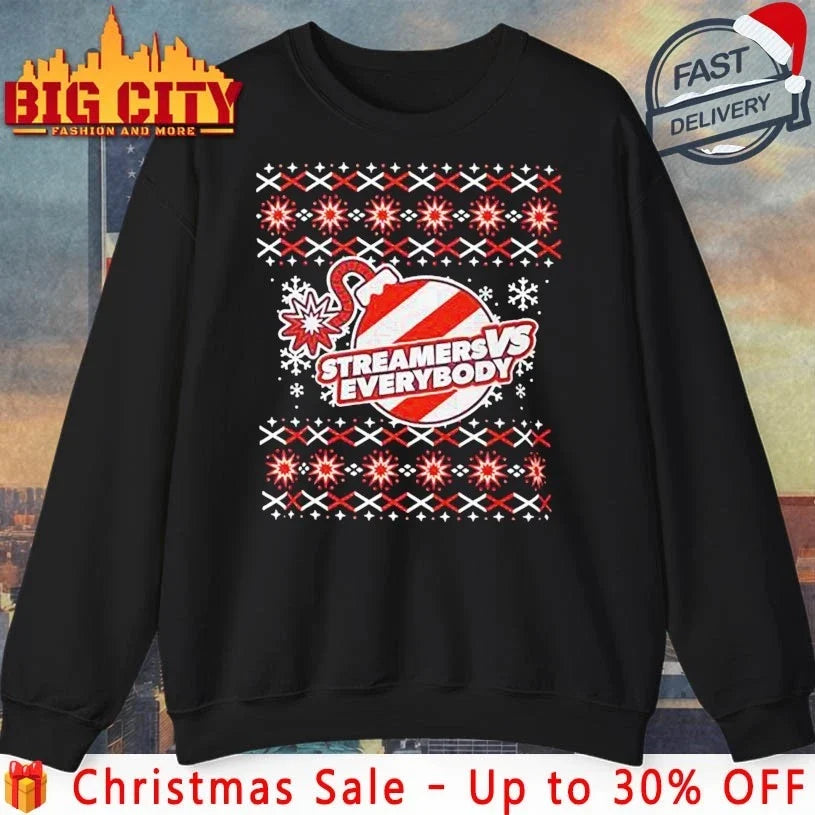 Streamers Vs Everybody 2025 ugly christmas shirt Unisex T-shirt, Sweatshirt, Hoodie, Long Sleeve Tee - T-Shirt, Sweatshirt, Hoodie