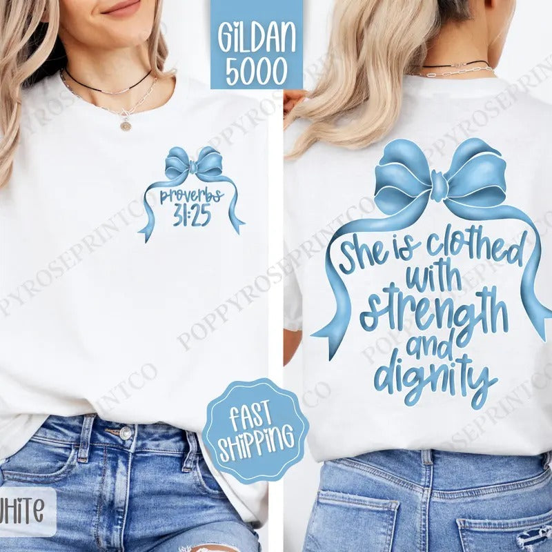 Strength Dignity Gildan Coquette Bow Religious Plus Size Christian Shirt T-Shirts, Hoodie, Sweatshirt - T-Shirt, Sweatshirt, Hoodie
