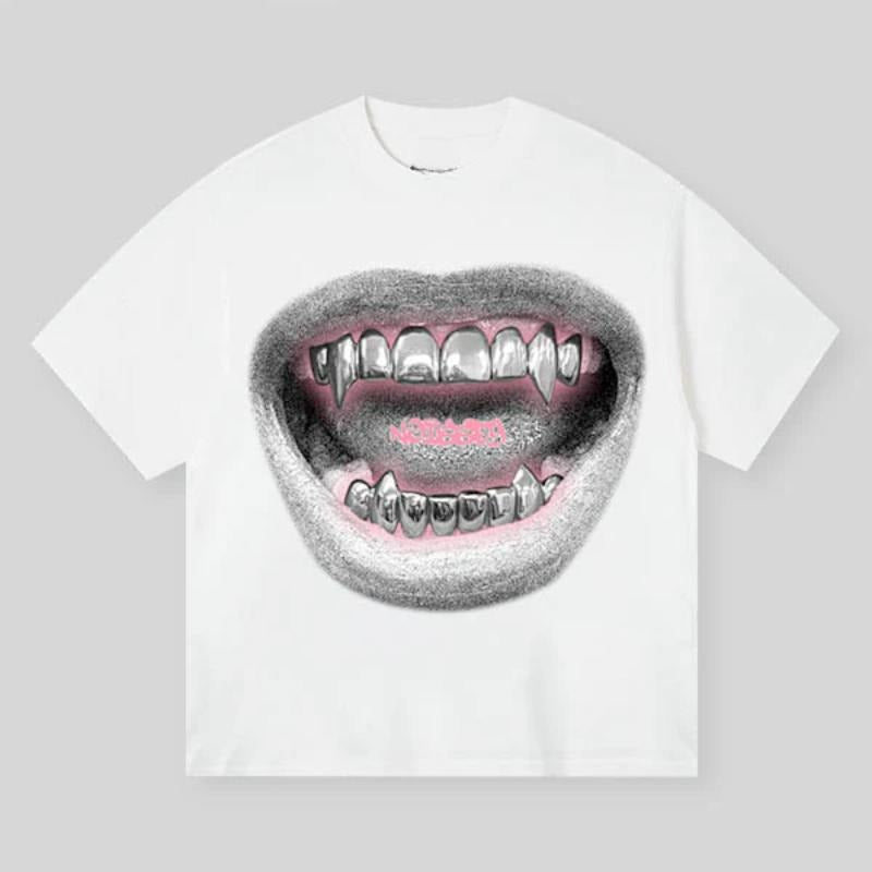 Sketch Printed Retro Metal Lips Vintage Cotton Medium Short Sleeve Casual Streetwear Printed Menswear Top T-Shirts, Hoodie, Sweatshirt - T-Shirt, Sweatshirt, Hoodie