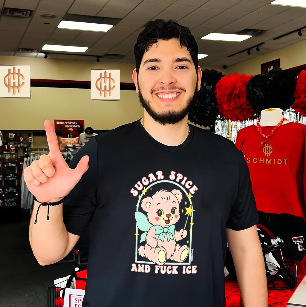 Sugar spice and fuck ice cartoon pink teddy bear shirt Unisex T-shirt, Sweatshirt, Hoodie, Long Sleeve Tee - T-Shirt, Sweatshirt, Hoodie