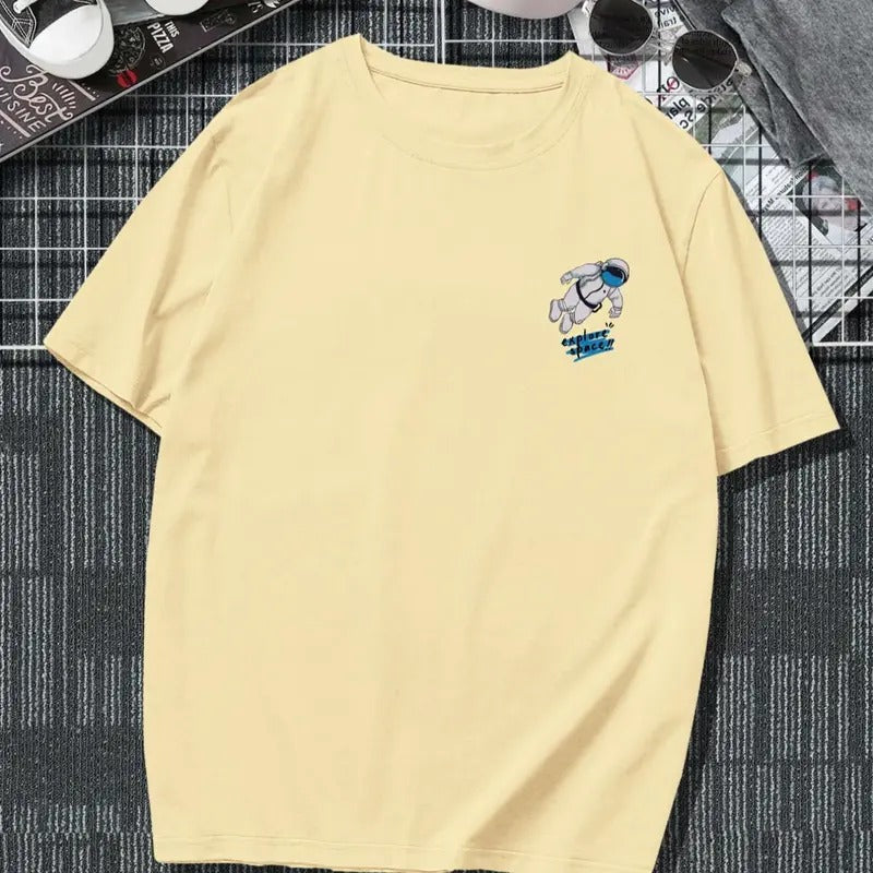 Summer Clothes Cartoon Astronaut Print Round Neck Regular Fit Casual Short Sleeve Daily Summer Top Comfort Colors T-Shirts, Hoodie, Sweatshirt - T-Shirt, Sweatshirt, Hoodie