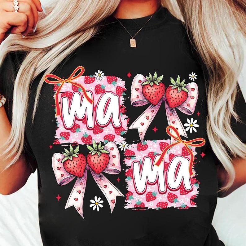 Summer Strawberry Mama Shirt Coquette Cute Mom Mama T-Shirts, Hoodie, Sweatshirt - T-Shirt, Sweatshirt, Hoodie