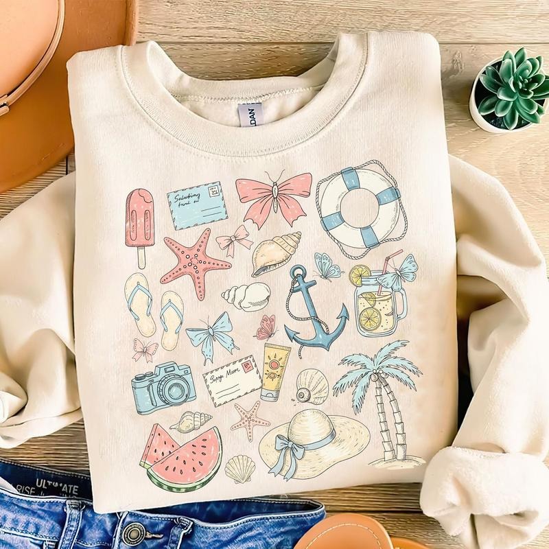 Summer Shirt Retro Summer 100% Cotton Fit Casual Crew Neck Vibrant Print Beach Days Comfy T-Shirts, Hoodie, Sweatshirt - T-Shirt, Sweatshirt, Hoodie
