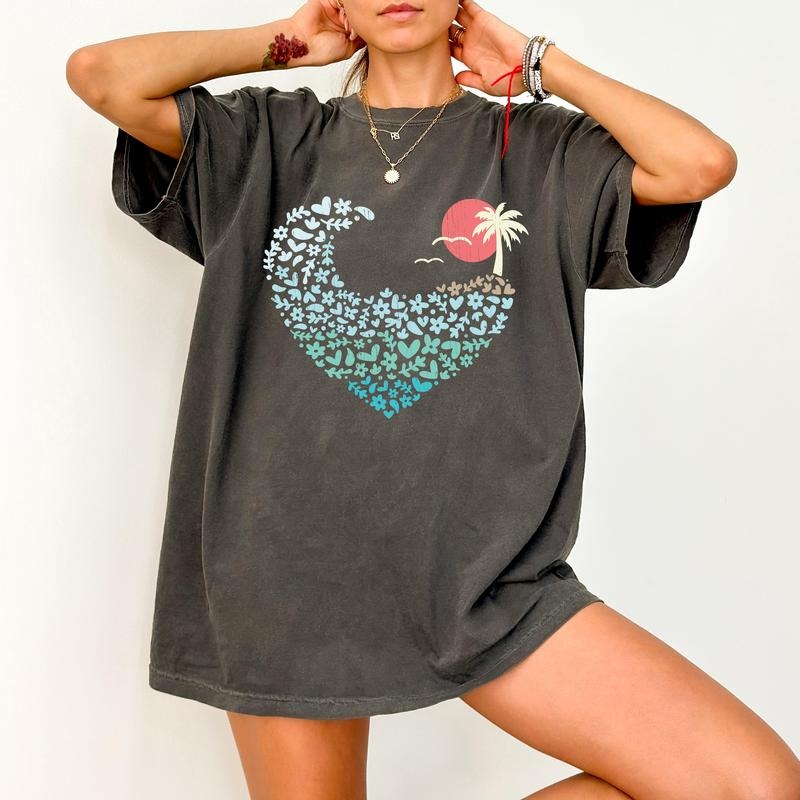Summer Wave Heart Sunset Beach Hot Girl Summer Vacation Comfort Color T-Shirts, Hoodie, Sweatshirt - T-Shirt, Sweatshirt, Hoodie