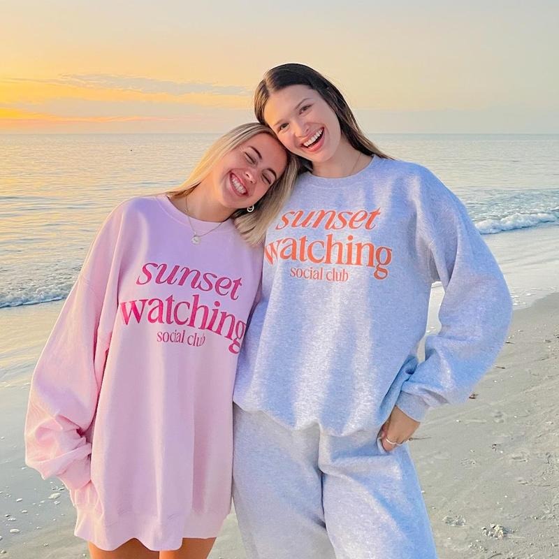 Sunset Watching Social Club Cotton Casual Sunset Beach Womenswear Polyester Tops Comfort T-Shirts, Hoodie, Sweatshirt - T-Shirt, Sweatshirt, Hoodie