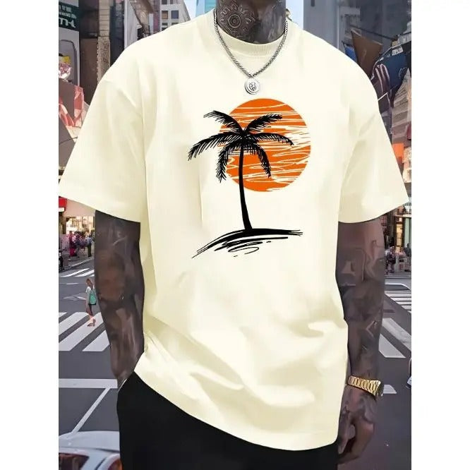 Sunset Coconut Tree Print Cotton Casual Breathable Four Seasons Can Made USA T-Shirts, Hoodie, Sweatshirt - T-Shirt, Sweatshirt, Hoodie